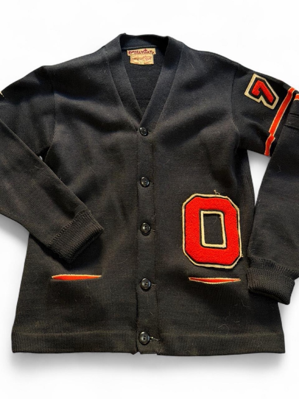 1950’s Black Vintage Letterman Cardigan with Tiger Patch